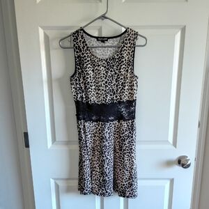About A Girl Leopard Print Mini Dress with Black Lace